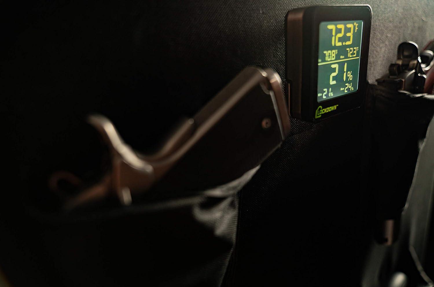 imageLOCKDOWN Digital Hygrometer with Convenient Design Backlit Screen and MinMax Reading for Temp and Humidity Monitoring in Safes Rooms Cases and CabinetsWireless