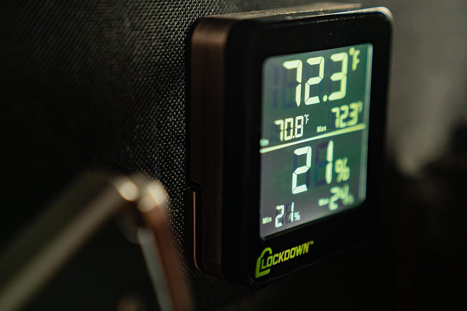 imageLOCKDOWN Digital Hygrometer with Convenient Design Backlit Screen and MinMax Reading for Temp and Humidity Monitoring in Safes Rooms Cases and CabinetsWireless