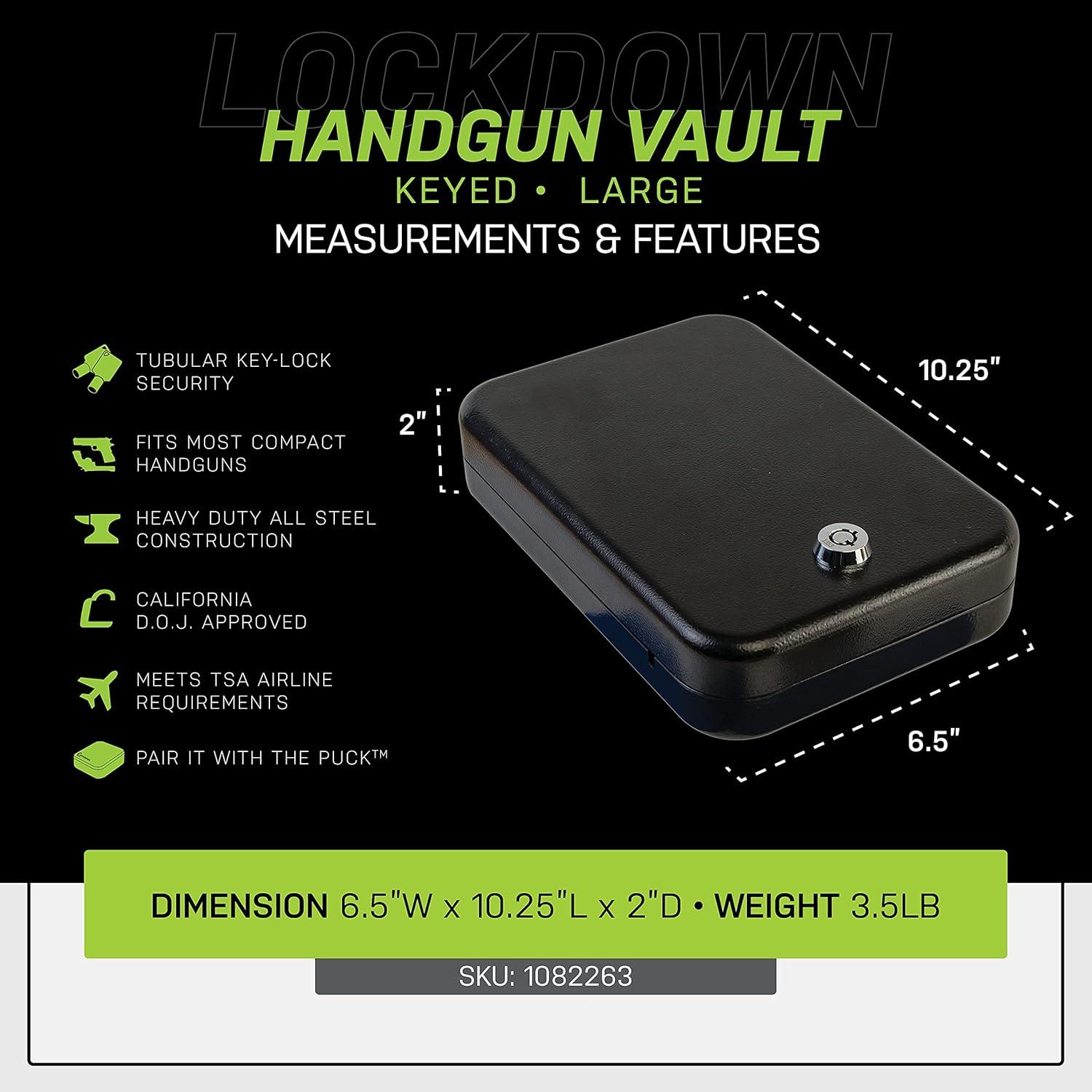 imageLockdown Handgun Vault with All Steel Construction TSA Approval and California DOJ Certification for Secure Storage of Pistols Revolvers Small ValuablesLarge