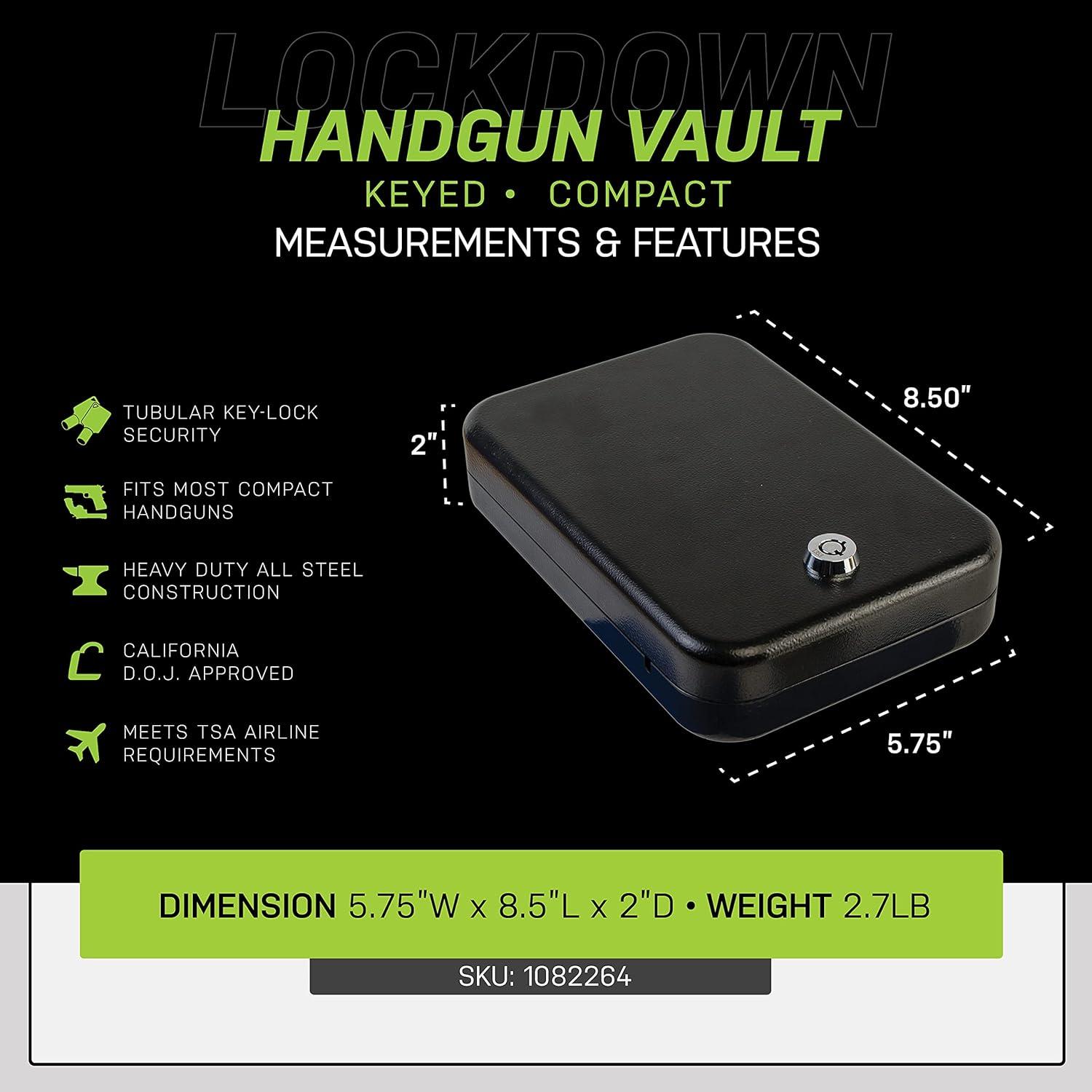 imageLockdown Handgun Vault with All Steel Construction TSA Approval and California DOJ Certification for Secure Storage of Pistols Revolvers Small ValuablesCompact