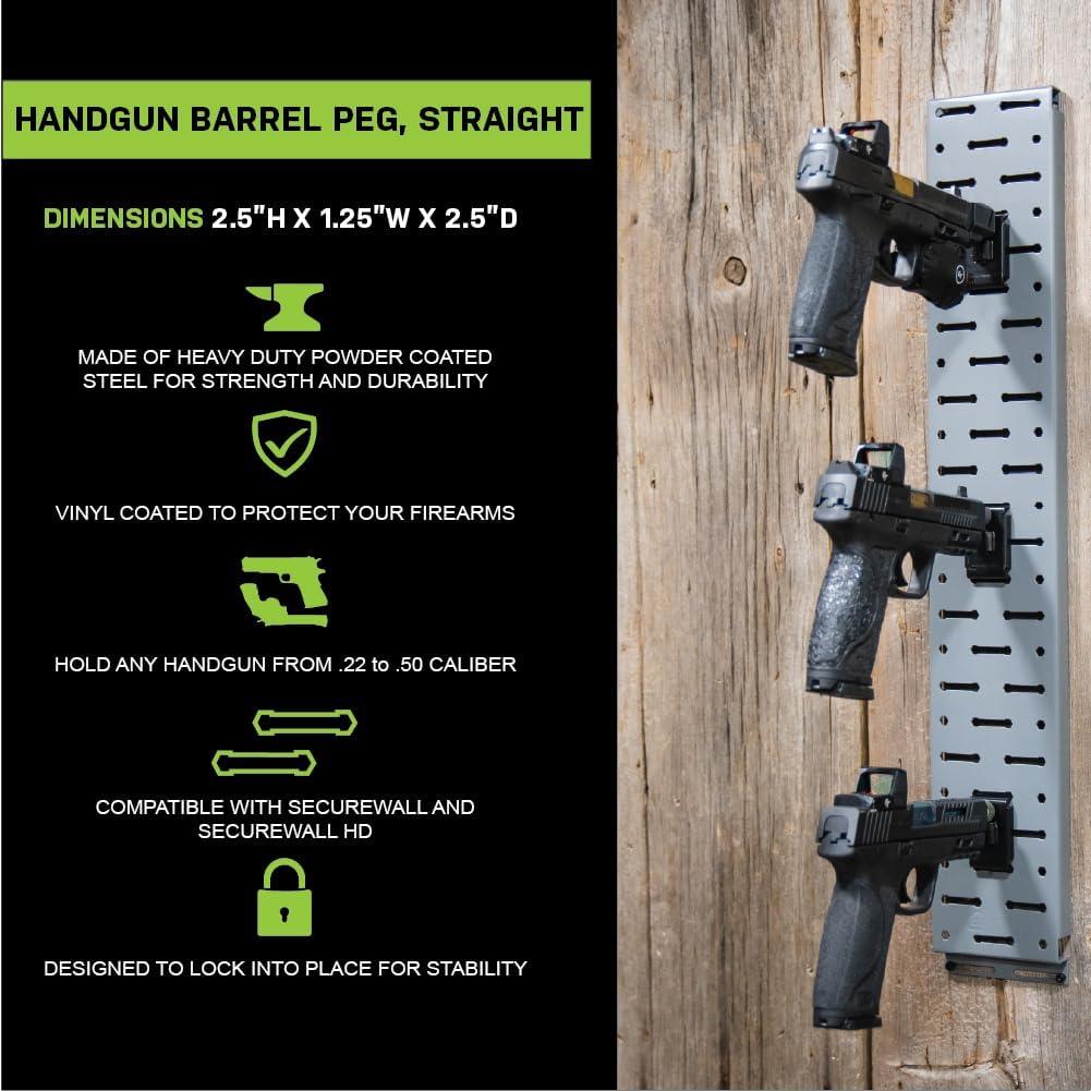 imageLockdown SecureWall Handgun Barrel Peg Straight with Powder Coated Steel Construction and Vinyl Coating for Gun Vault Management Firearm Display and Handgun Organization