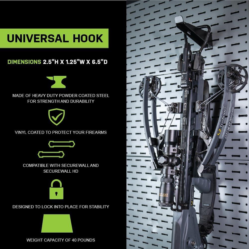 imageLockdown Securewall Universal Hook with 40 Pound Capacity Solid Steel Construction and Custom Storage for Firearms Vaults and Gun Rooms