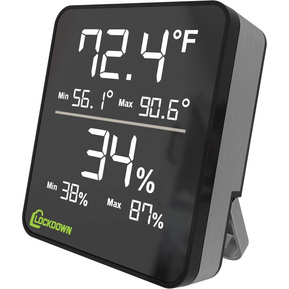 imageLOCKDOWN Digital Hygrometer with Convenient Design Backlit Screen and MinMax Reading for Temp and Humidity Monitoring in Safes Rooms Cases and CabinetsDigital