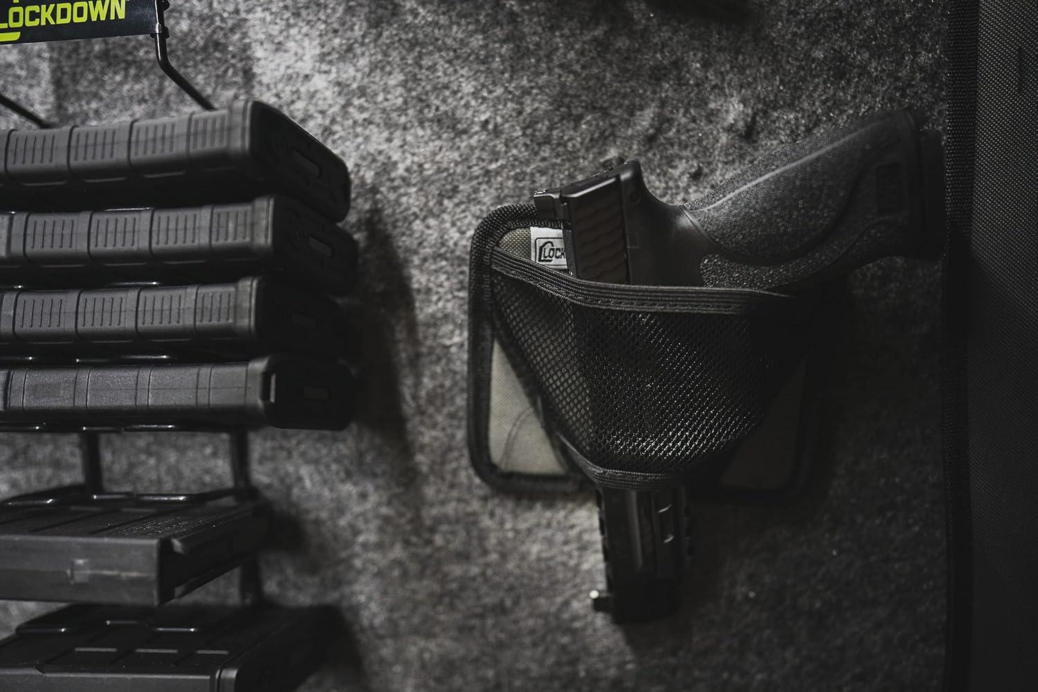 imageLockdown Vault Handgun Hanger with Mesh Pocket and Elastic Band for Gun Safe Organization Storage and SecurityBlack